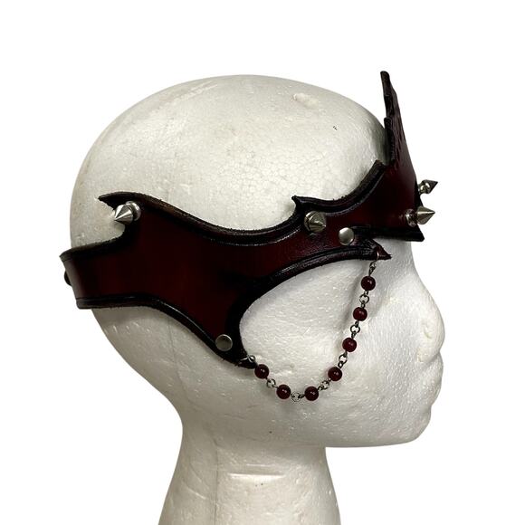 Handmade Leather Red Dragon Gothic Studded Halloween Dark Fairy Crown - Picture 3 of 10
